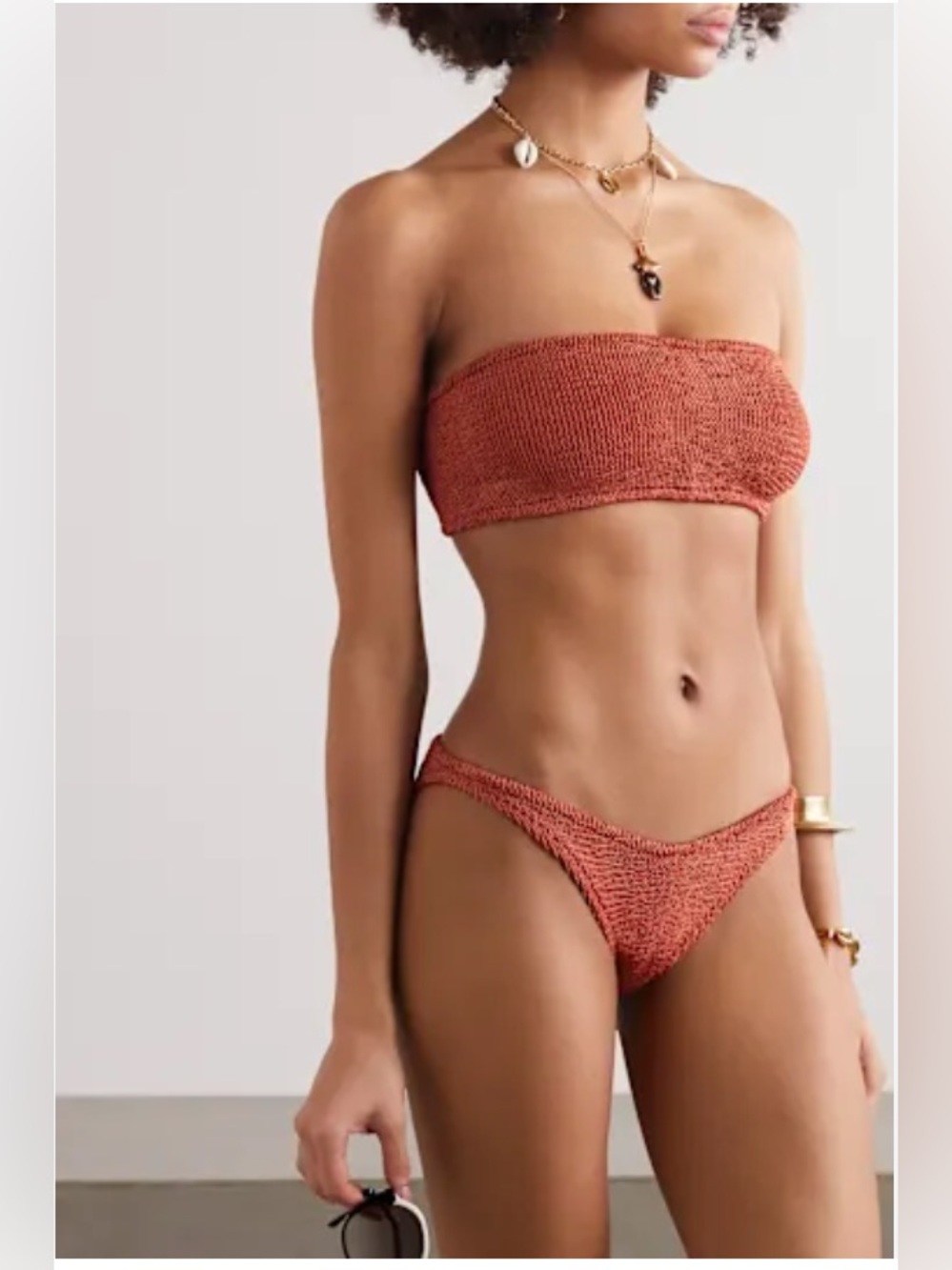 Hunza G Crinkle Bandeau Bikini in Metallic Rosewood - RARE!